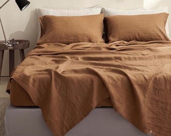 Luxury Linen Sheet Set, 4 Pcs Linen Bed Sheet Bundle, Deep Pocket Fitted Sheet, Flat Sheet, Pillowcase Set, Soft Linen Bedding