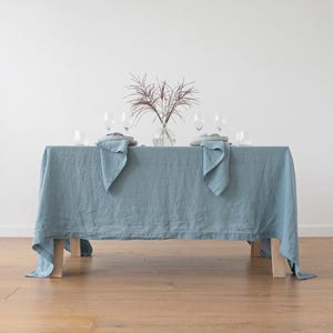 Mantel de lino azul para comedor, mantel de lino azul, mantel hecho a mano, mantel de lino rectangular, redondo y cuadrado.