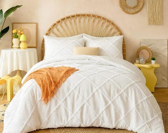 Tufted Cotton Duvet Cover Set: Zig-zag Design Boho Comforter Cover With Pillowcases