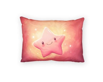 Smiling Pink Star Pillow Sham |  Cotton Fabric