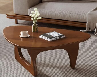 Walnut Coffee Table for Living Room, Triangle Solid Wood Mid-century ...