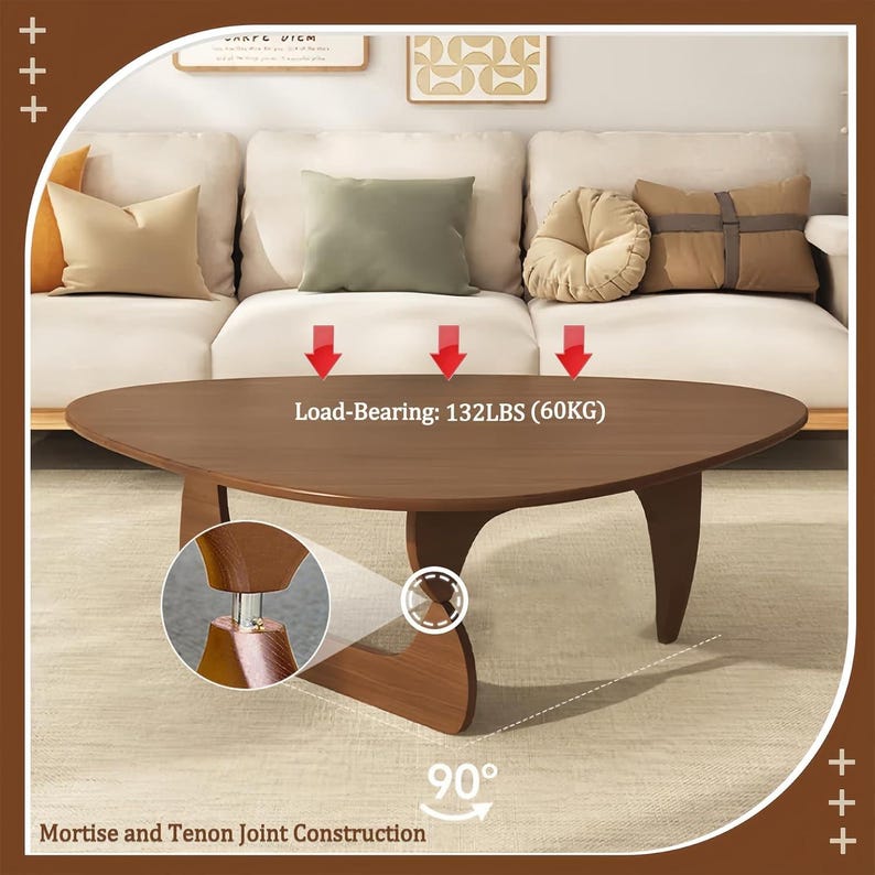 Mid Century Modern Triangle Coffee Table: Walnut Finish, Living Room ...