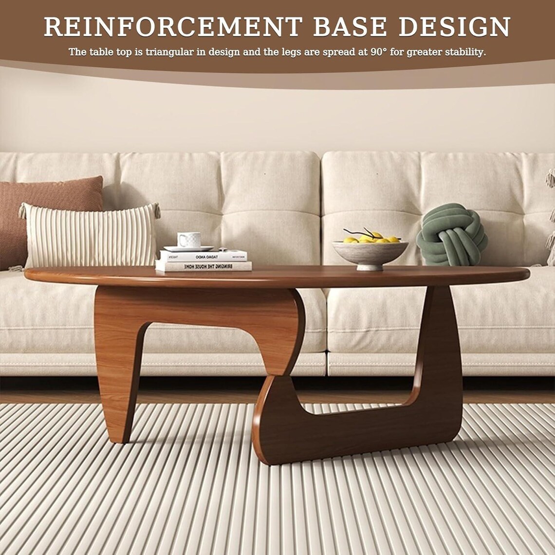 Mid Century Modern Triangle Coffee Table: Walnut Finish, Living Room ...