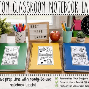 Classroom Notebook Labels for Teachers | Peel and Stick Stickers | Set of 30
