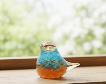 Hand-Blown Glass Bird Figurine, Miniature Art Glass Sculpture
