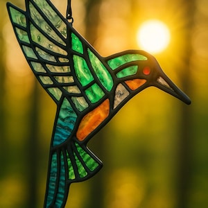 Stained Glass Bird Suncatcher – Swallow Glass Ornament – Colorful Window Hanging Light Catcher – Unique Home Décor & Gift for Her