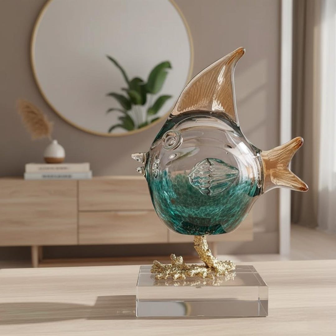 Hand-blown Glass Fish Sculpture, Nautical Art Glass Figurine, Elegant ...