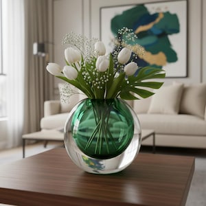 Hand-Blown Glass Sphere Vase, Modern Round Flower Pot for Table Decor, Unique Artistic Centerpiece