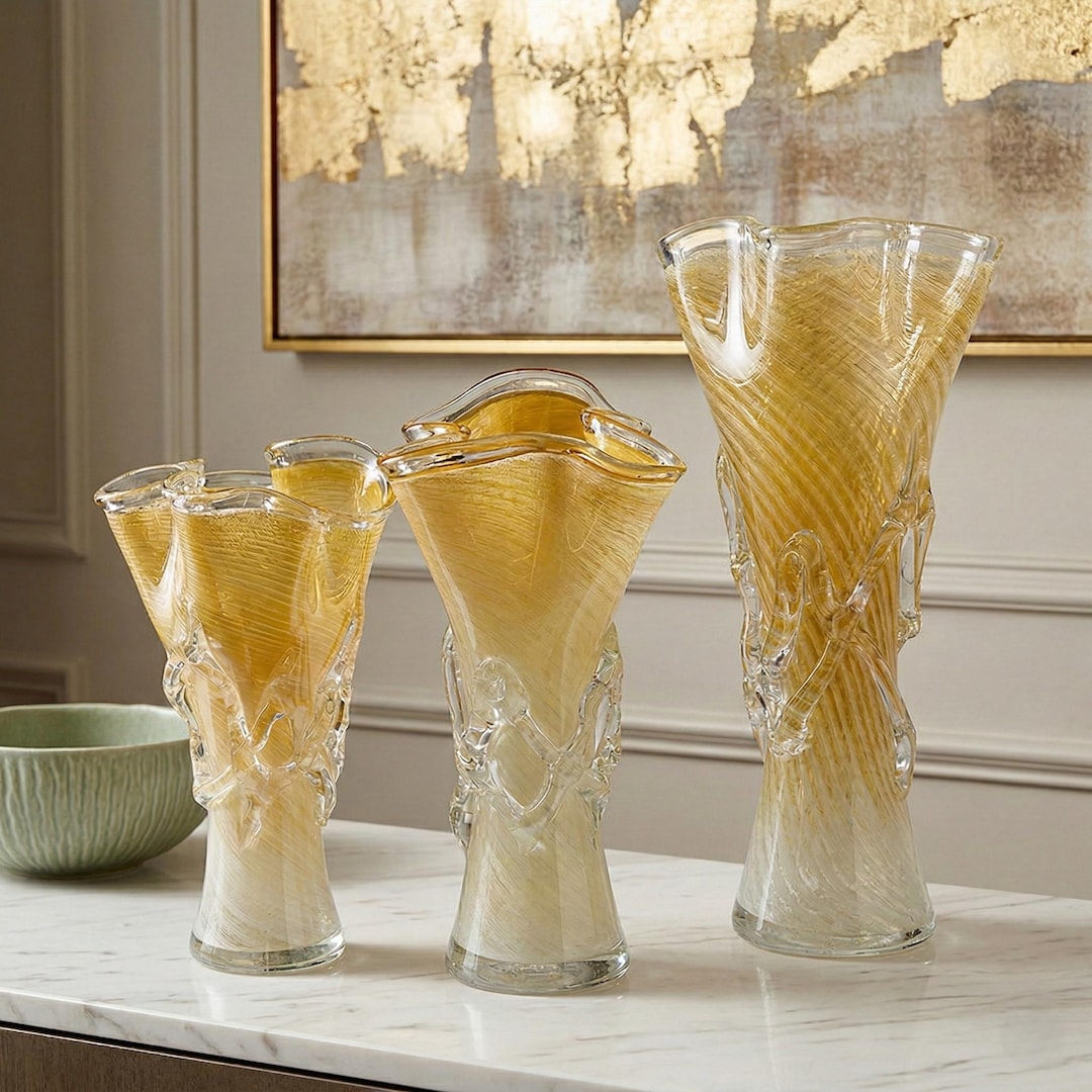 Elegant Hand-blown Textured Glass Vase - Unique Artistic Centerpiece ...