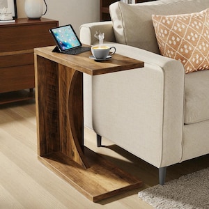 tribesigns c shaped end table, sofa c table, small over couch tray, side table for living room bedroom