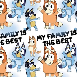 Bluey Cartoon Print 100% Cotton Fabric - Ultra Soft for Kids Clothing, Pajamas, Quilting & Crafts - Bluey Themed Fabric by The Yard