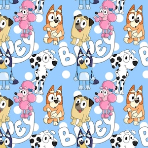 Bluey Cartoon Print 100% Cotton Fabric - Ultra Soft for Kids Clothing, Pajamas, Quilting & Crafts - Bluey Themed Fabric by The Yard