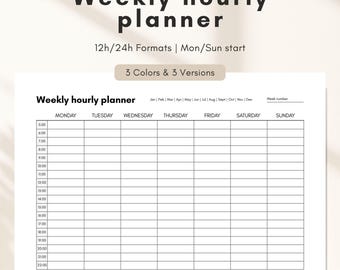 Digitally Weekly Planner Printable, Hourly Planner, Minimal Weekly Schedule, Landscape, Week Planner, For work, A4 A5 Letter Half Letter