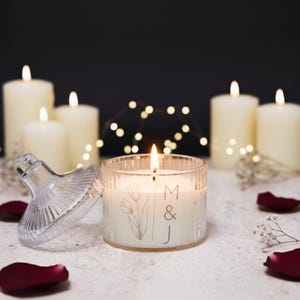 Personalized Wedding Scented Candle Favors,Wedding Souvenir for Guests, Thank You Favor, Bridal Shower Favor,Mica Candle box for Engagements
