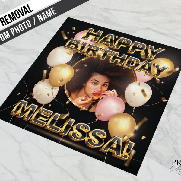 Custom Black and Gold Birthday Party Floor Decal | Removable | Personalized | Custom Name & Photo