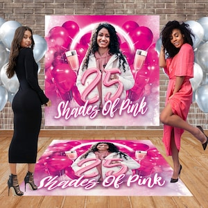 Custom Photo BIRTHDAY PARTY Shades of Pink Floor Decal | Backdrop | Banner | Removable | Vinyl | Custom Name & Date