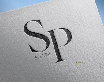 DIGITAL Custom Wedding Monogram Couple Logo - PRINTABLE - Modern Minimalist Style  Download Initials  Date Text - Vector SVG Pdf Eps Jpg Png