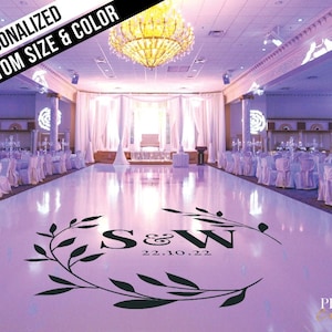 Custom Wedding Dance Floor Decal ~ Removable ~ Personalized ~ Bride & Groom Monogram Letters and Date Custom Size/Color~ Free Shipping USA