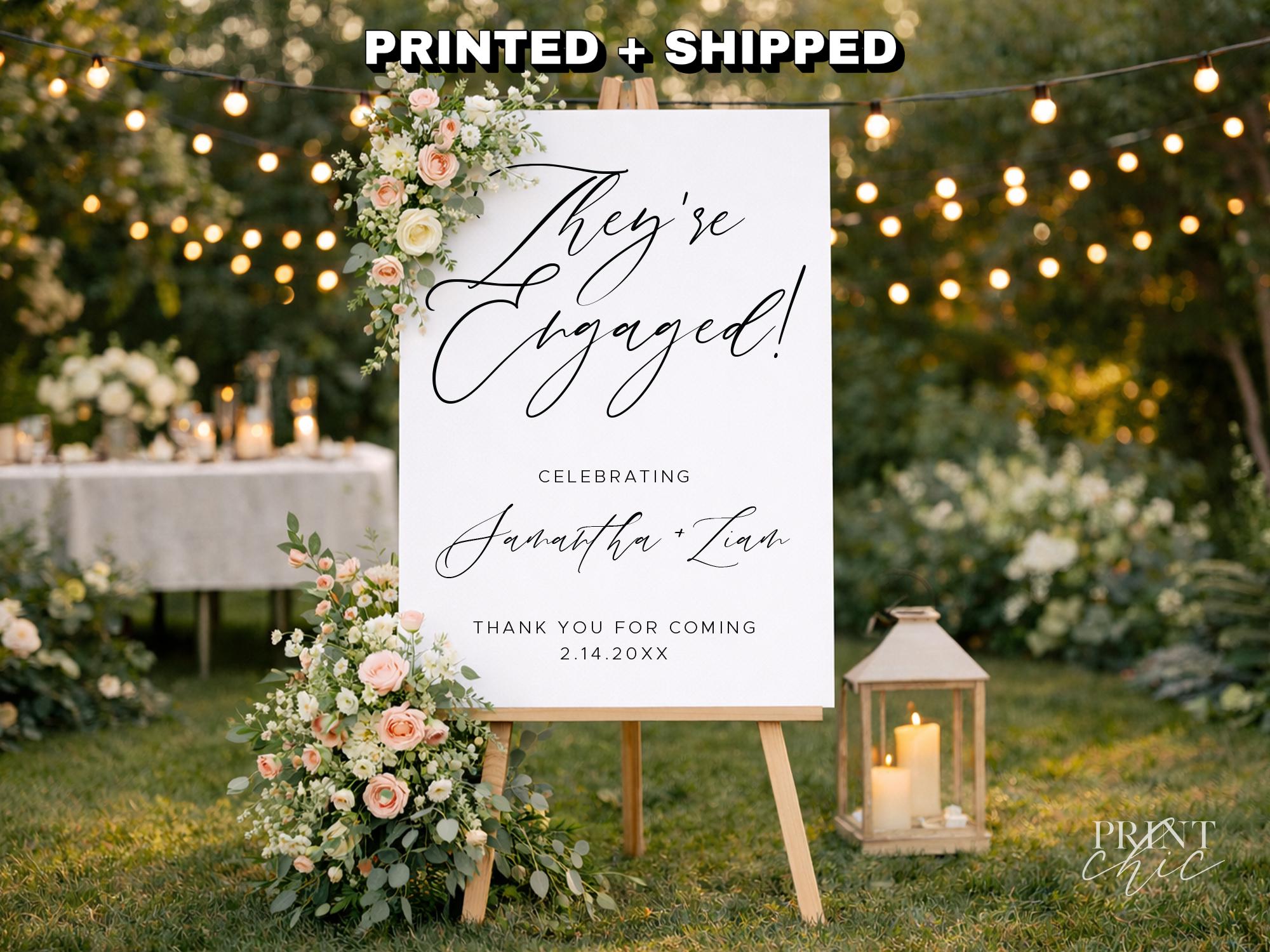 Engaged Sign On String PRINTED + SHIPPED Engagement Party Sign, They're Engaged Sign, Modern ...