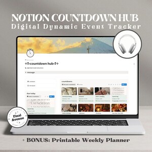 Plantilla de Notion Countdown Hub: Rastreador dinámico de eventos, Días festivos, Planificador de cumpleaños, Objetivos, Calculadora de fechas automatizada