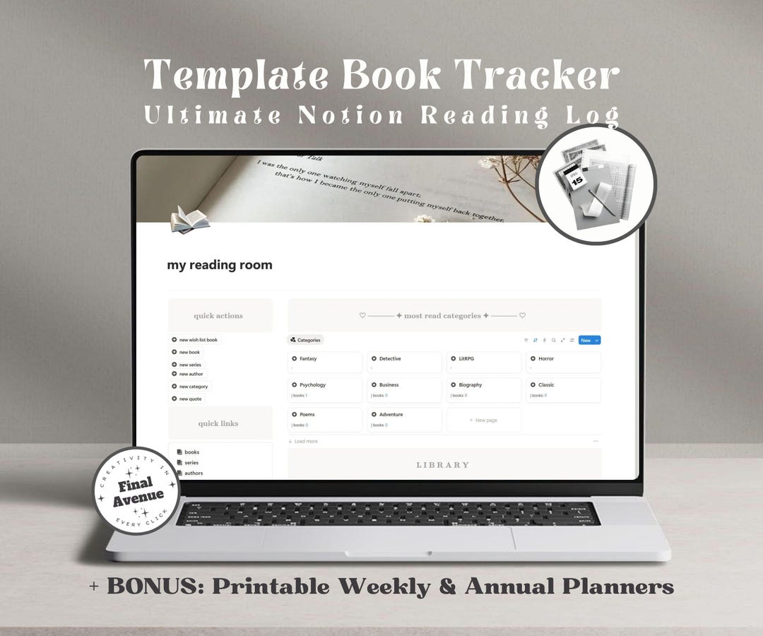 Ultimate Notion Reading Journal Template Book Tracker Reading Log Book