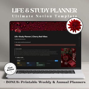 Cherry Red Aesthetic Student Planner Life & Study Dashboard Notion Template Assignment Tracker Habit Tracker Budget