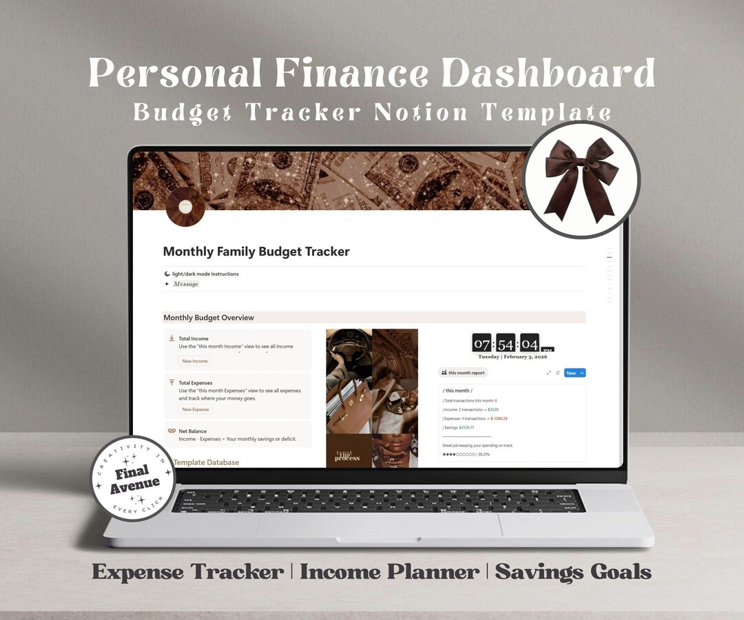 Notion Budget Tracker Finance Budgeting Planner Monthly Family Notion ...