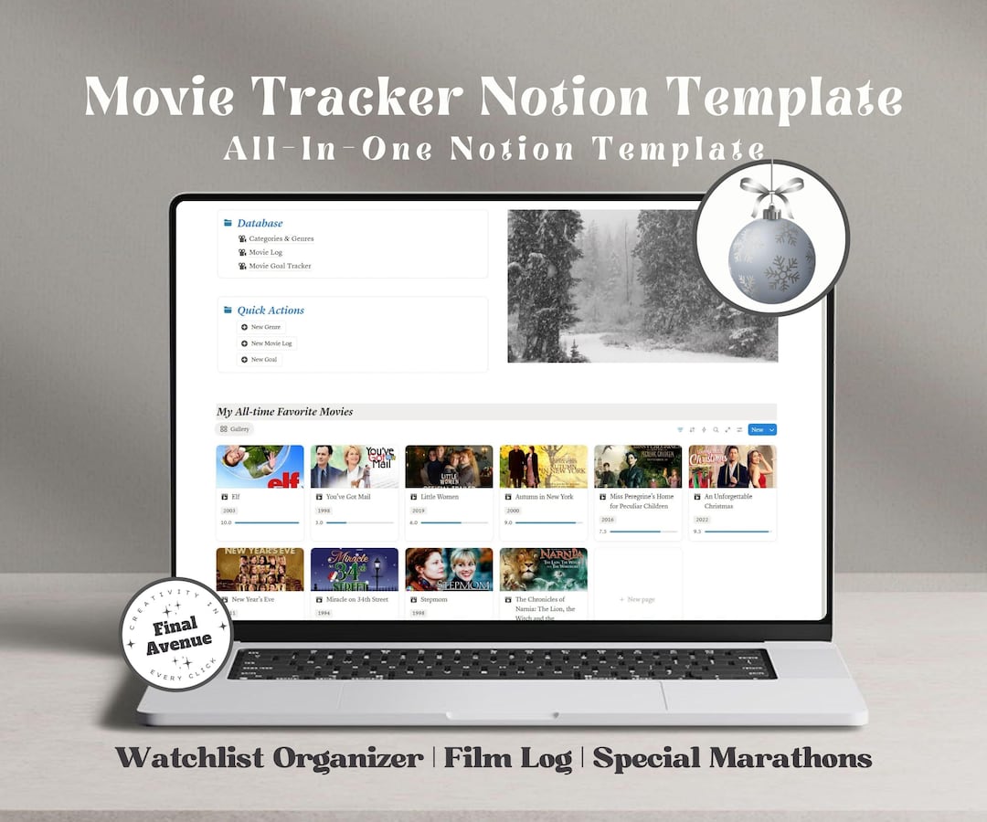 Ultimate Movie Tracker Notion Template Film Journal Watchlist Genre ...