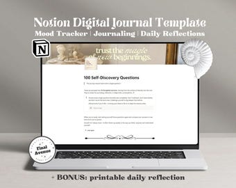 Notion Digital Journal Template Self Care Planner Daily Reflection Mood Tracker Journaling Challenge Productivity Dashboard Mindfulness