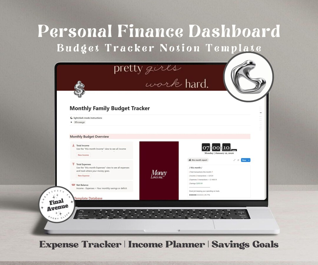 Personal Budget Tracker Notion Template ADHD Family Expense Tracker ...