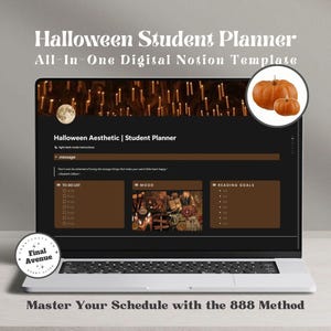 Halloween Student Planner Cozy Autumn Notion Template Witchy Study Organizer Aesthetic Fall Digital Planner
