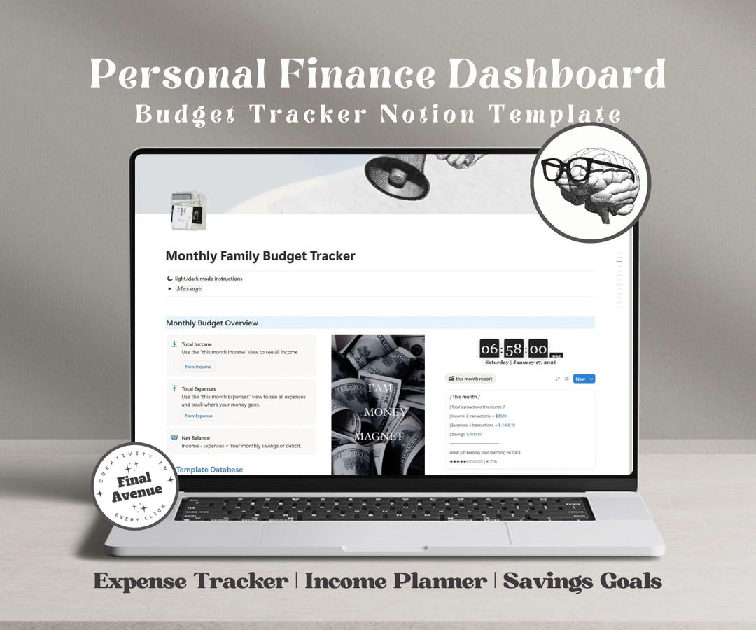 Finance Budgeting Planner Monthly Family Budget Tracker Notion Template ...