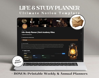 Dark Academia Notion Template Notion Student Planner That Girl University Dashboard Habit Tracker All In One Dark Notion Life Planner ADHD