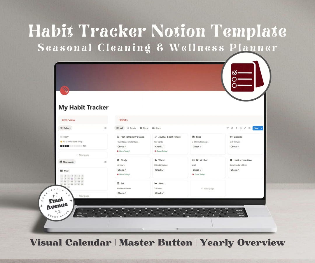 Habit Tracker Notion Template Daily Progress Dashboard Visual Calendar ...