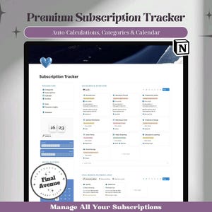 Ultimate Subscription Tracker Notion Template Premium Financial Dashboard All-In-One Automatic Tracking System Notion Planner