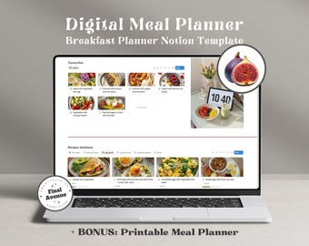 Breakfast Meal Planner Notion Template Weekly Meal Planner Digital Healthy Recipes Grocery List Morning Routine Dashboard
