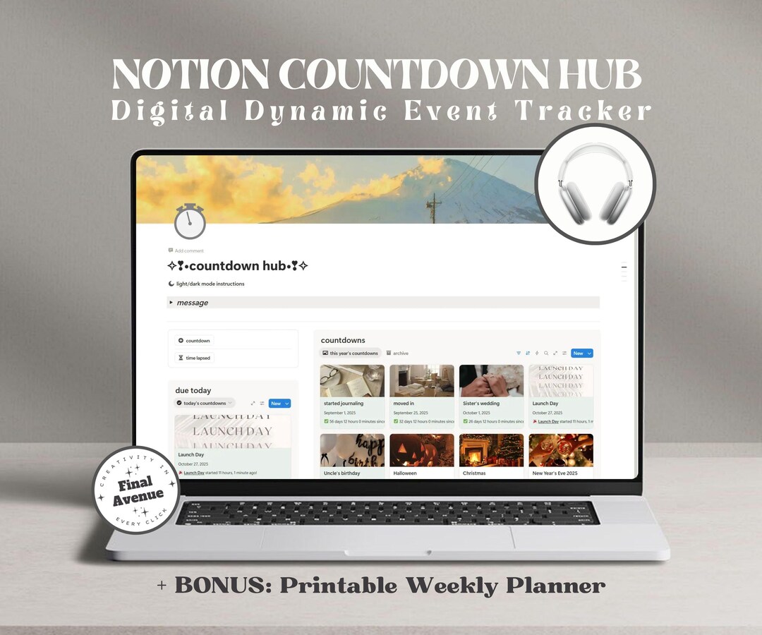 Notion Countdown Hub Template | Dynamic Event Tracker for Holidays ...