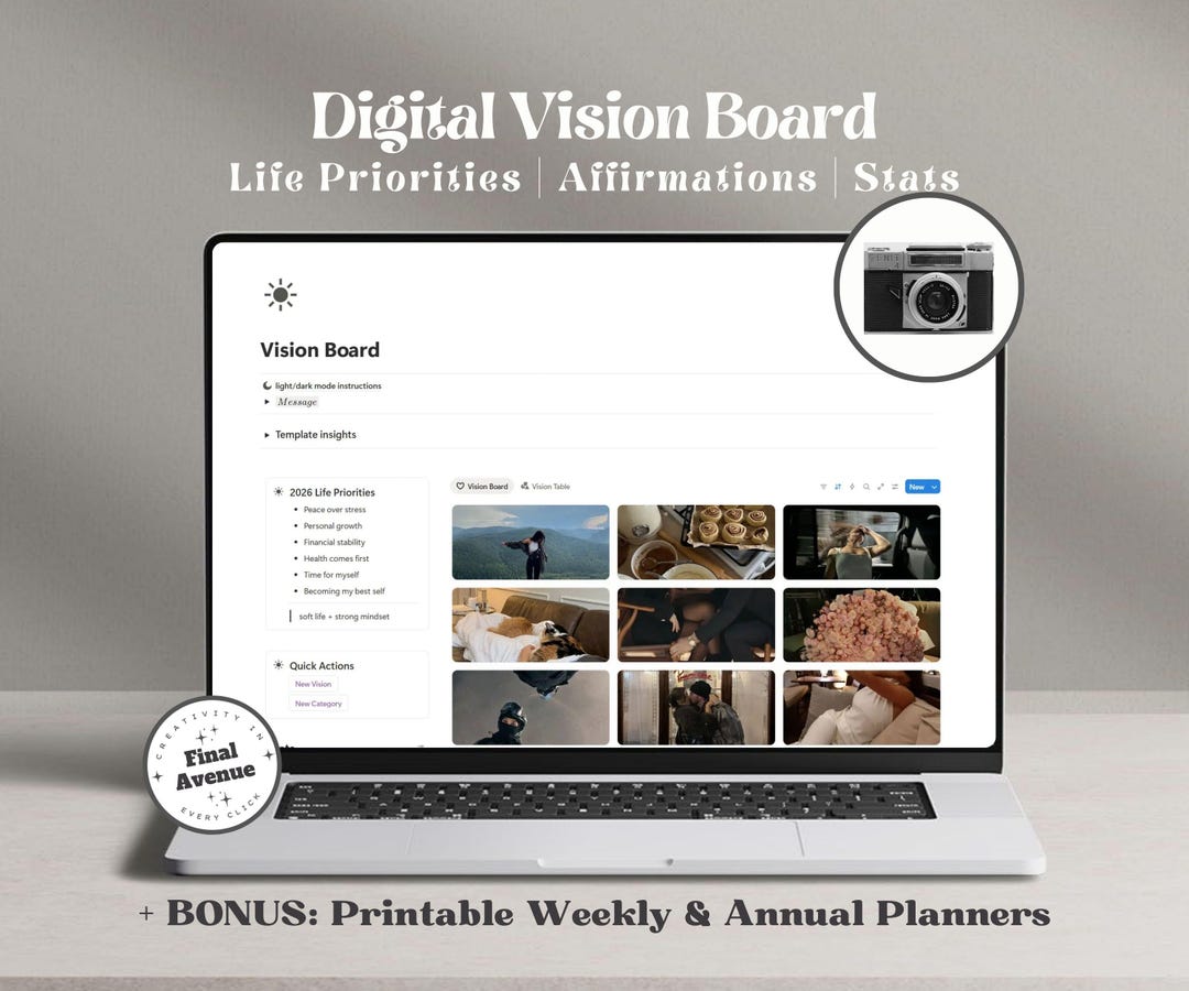 Vision Board Notion Template 2026 Digital Vision Board Life Planning ...
