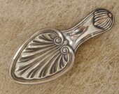 TEA CADDY SPOON Silver on Copper English Victorian Ovoid Egg Shell Shaped Clam Ribbed Bowl Handle Sheffield Plate 1890 39 s Free Shipping