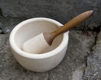 LARGE MORTAR & PESTLE 5+ Lbs Big Laboratory Size Heavy Vintage Bowl Wood Handle Pestle Numbered Laboratory Equipment or Kitchenware 1940s