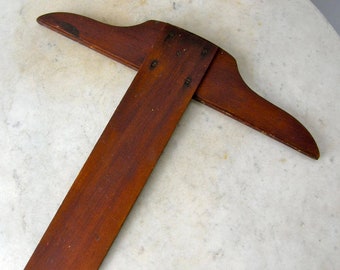 VINTAGE WOOD T-SQUARE Maker "Triple Triangles" 5 Brass Attachment Screws 24" Long Hanging Hole Engineering Drafting Tool Redwood 1940-50's