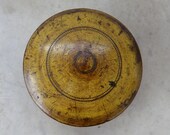 PAINTED LIDDED BOX Mustard Over Wood Round Powder Box Original Glass Mirror in Lid Mushroom Top Dotted Circular Pattern Unusual Treen 1800 39 s