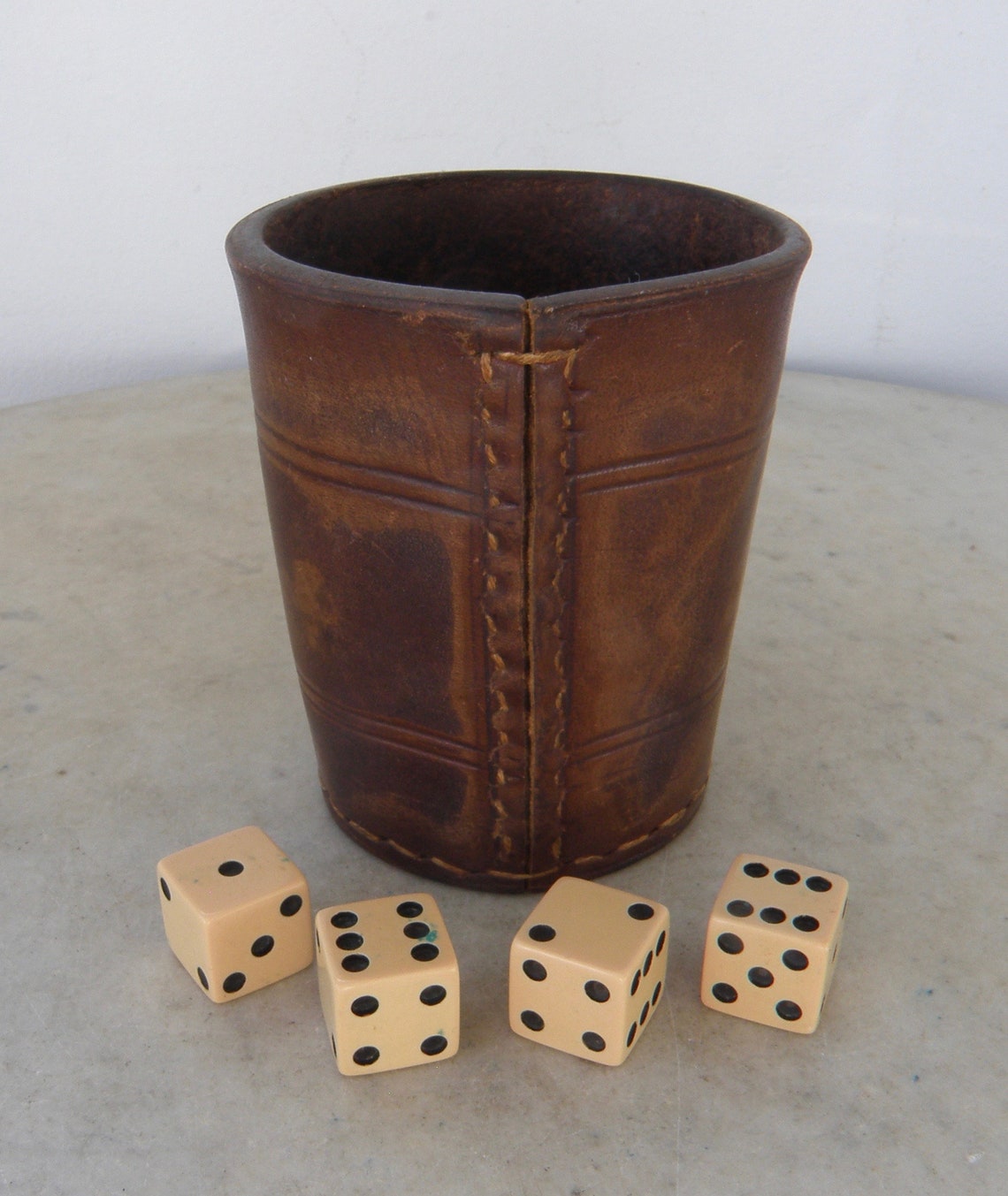 LEATHER DICE CUP 4 Bakelite or Composite Dice Tapered Shape Etsy