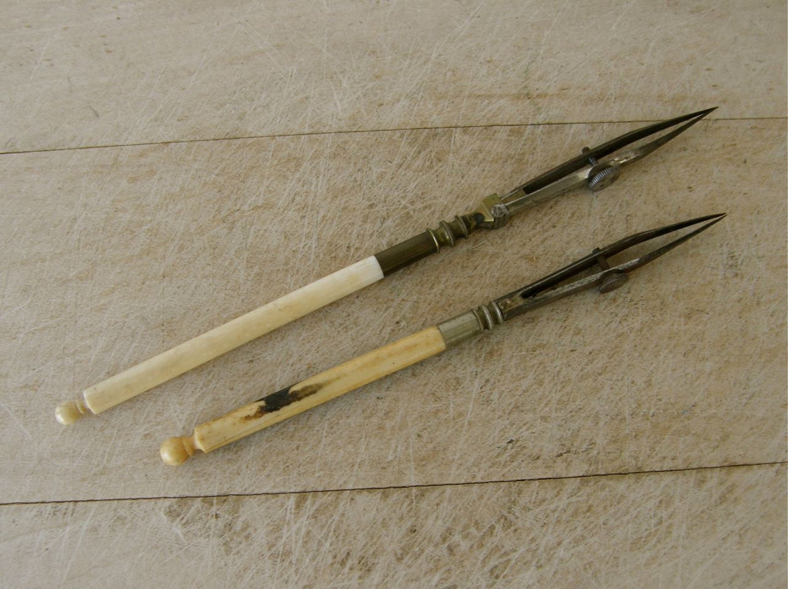 2 ANTIQUE DRAFTING TOOLS Ivory or Bone Handles Brass Ferrules | Etsy