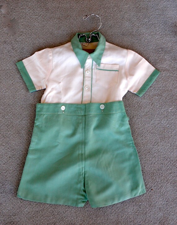 BOYS SHIRT & SHORTS Green Cream Unisex Child's Clo