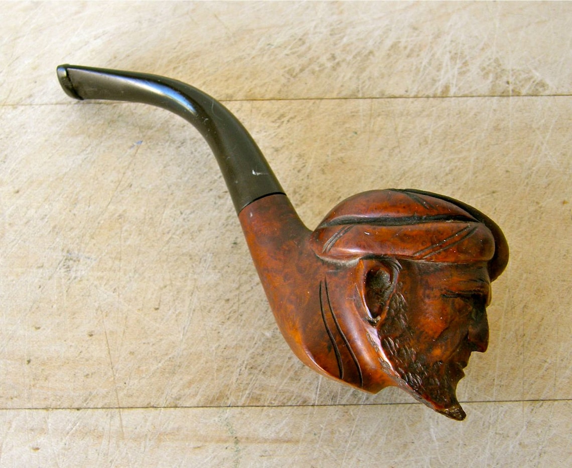 FRENCH WOODEN PIPE Hand Carved Man's Face with Beard Fine Etsy