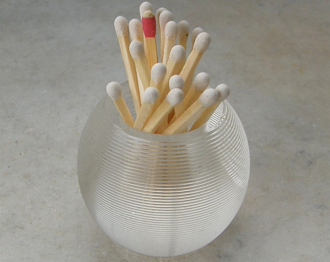 GLASS MATCH HOLDER Striker Clear Glass Circular Ribbing Round Etsy