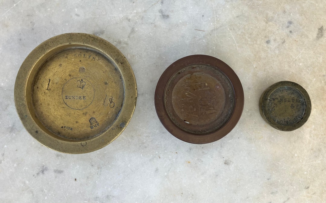 3 Antique Brass Imperial Stacking Weights English 1800s Signed ...