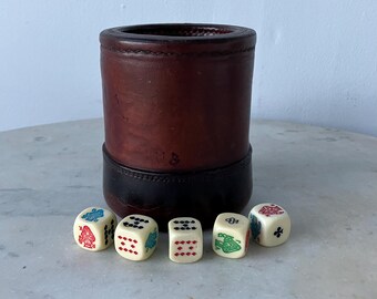 Vintage Noymer Leather Dice Shaker Cup Holder With Bakelite