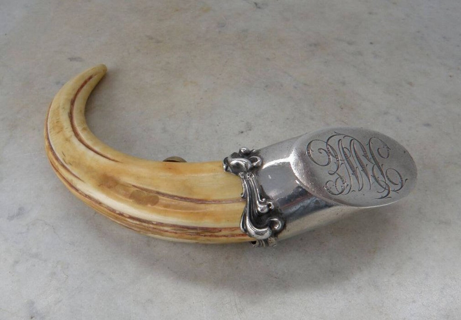 STERLING CAP & Faux HORN Heavy Silver Fancy Monogram R Etsy